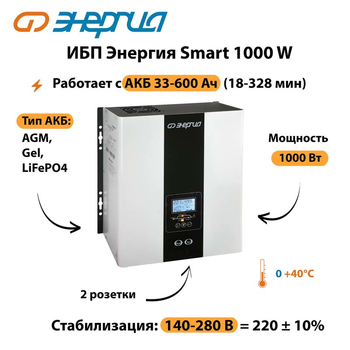 ИБП Энергия Smart 1000W - ИБП и АКБ - Энергия ИБП Smart - . Магазин оборудования для автономного и резервного электропитания Ekosolar.ru в Йошкар-оле